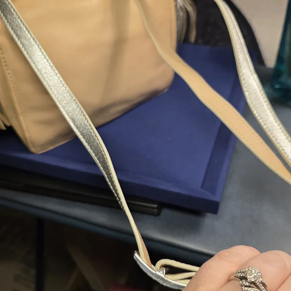 Vintage Brighton Leather Crossbody Bag Beige Silver Tassel Purse